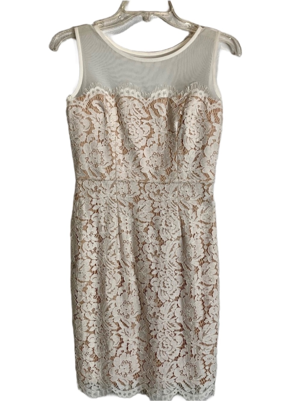 Lulus Delicate Darling Off White Lace Mini Dress Nude Illusion Lining S